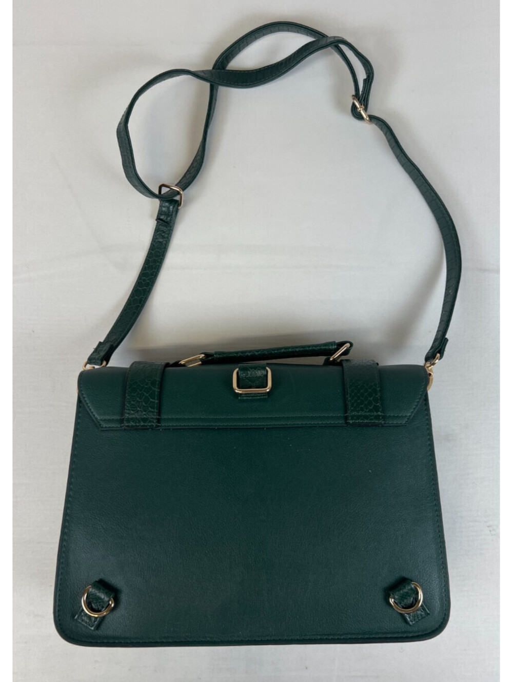 River Island Green Faux Leather Crossbody Satchel Bag Strap Buckle Handbag - Picture 2 of 13